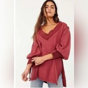 We The Free Asher Thermal Knit Oversized Shirt – Plum – Size Medium